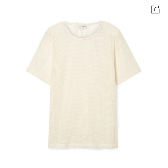 SAINT LAURENT Cotton-mesh T-shirt In Cream - Picture 1 of 7